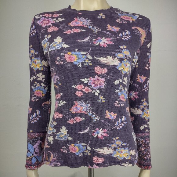 Sundance purple floral Cotton blend long sleeve thermal shirt ladies Small - Picture 1 of 8